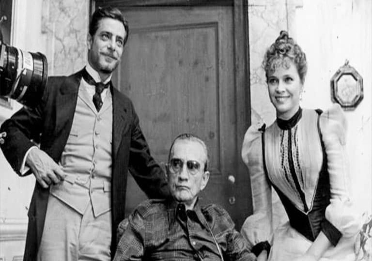 Luchino Visconti, Giancarlo Giannini e Laura Antonelli sul set de L'innocente